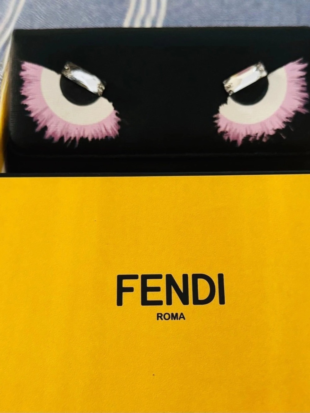 Fendi Bag Bugs Monster Eyes Continental Wallet Black & Pink